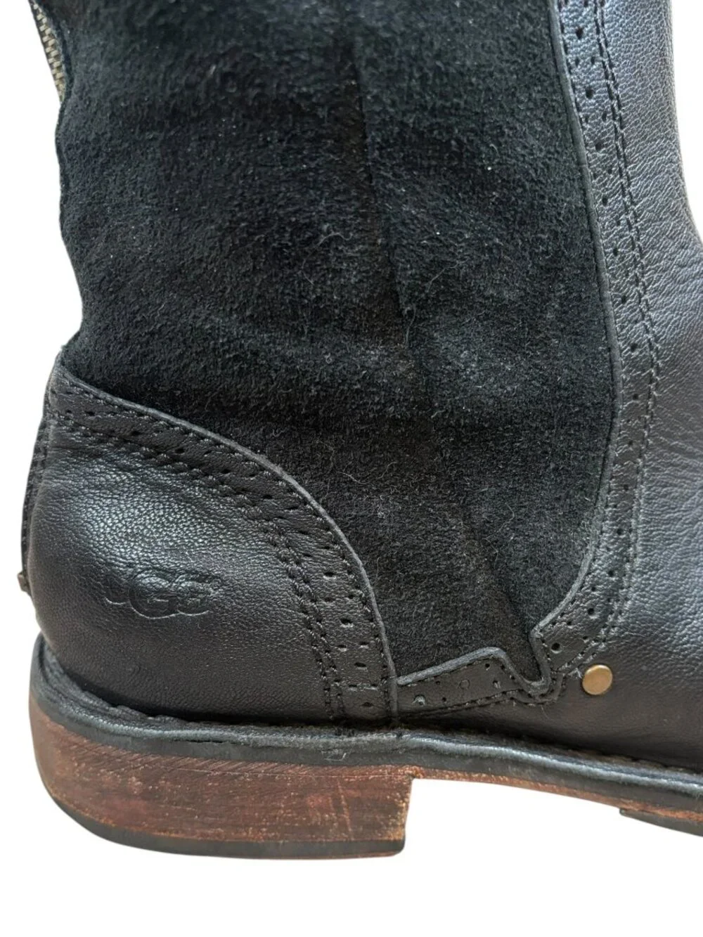 UGG Castille Tall Riding Boots Black Suede Leather Knee High